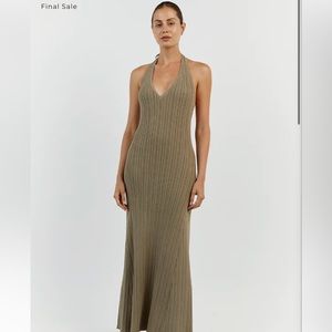 SIENNA MOSS PLUNGE HALTER MIDI